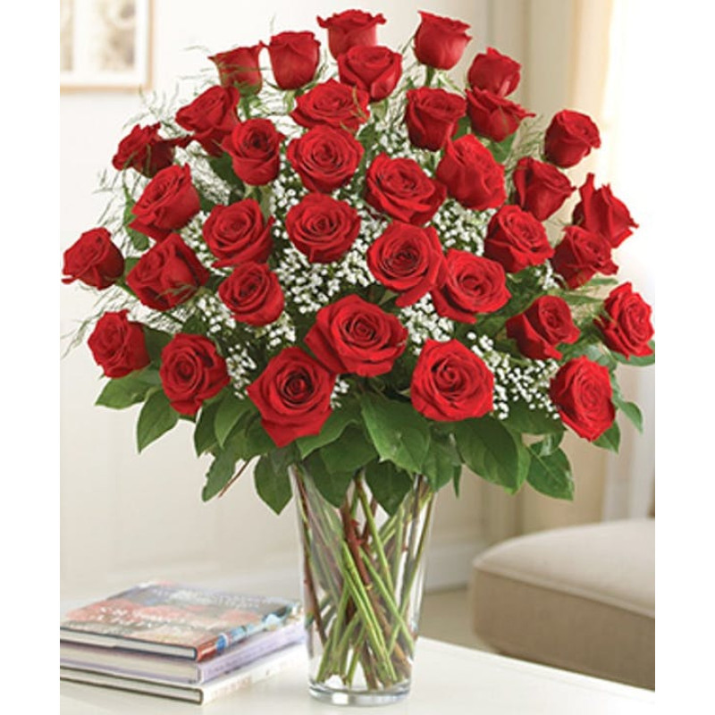 Red Roses With Babies Breath  - Same Day Delivery